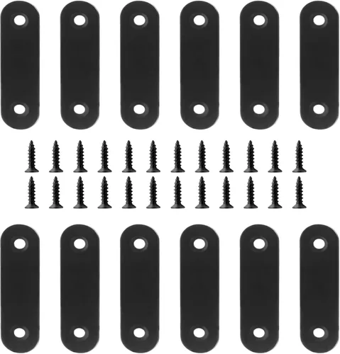 Vista 10 de Jiozermi 12 soportes rectos, soporte plano de 1.6 x 0.6 pulgadas, soporte recto de acero inoxidable, placas de unión para madera, tablero, marco