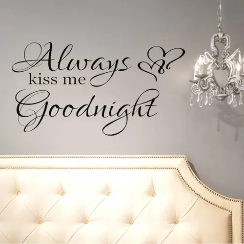 World of Wall Decal Calcomanías de pared con texto en inglés "Always Kiss Me Goodnight" (Always Kiss Me Goodnight) para dormitorio, 26 pulgadas de