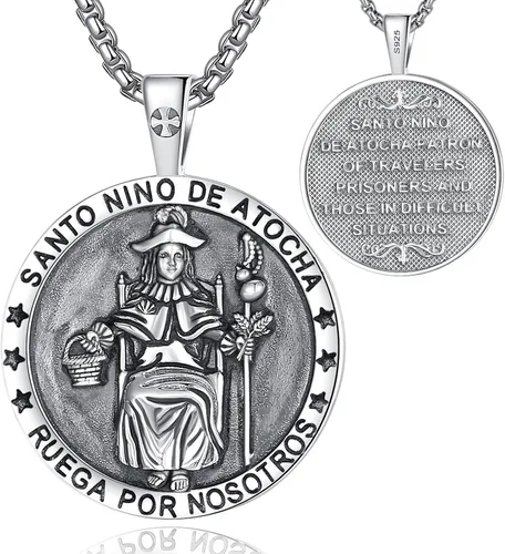 Vista 53 de EUDORA Medalla de plata de ley S925 con collar de San Patrono para mujeres A01-Saint Benedict Medalla