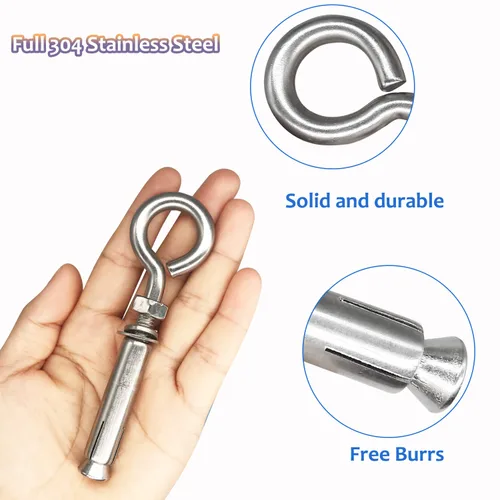 Vista 5 de 5/16" X 4-3/16" Tornillos de expansión para pared de hormigón con ojo de anclaje, tornillos de ojo de acero inoxidable 304 de servicio pesado