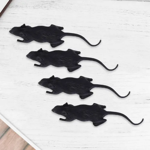 Vista 5 de Zerodeko 24Pcs Fake Rat Halloween Prop, Realistic Mouse Prank, Tricky Toys for Halloween Party, Loose-Packed Black PVC Simulation Animal Prank Prop