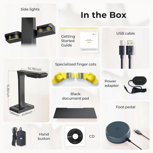 Vista 9 de CZUR ET16 Plus Escáner Avanzado de Libros y Documentos, 2ª Generación con Tecnología Auto-Aplanado y Deskew, Cámara de 16MP, Captura A3, OCR de 186