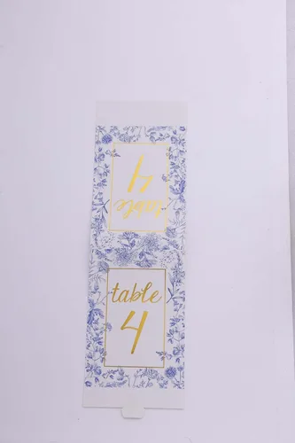Vista 7 de Efavormart - Paquete de 25 números de mesa de boda de papel blanco y azul de doble cara con impresión de números florales y dorados, tarjetas