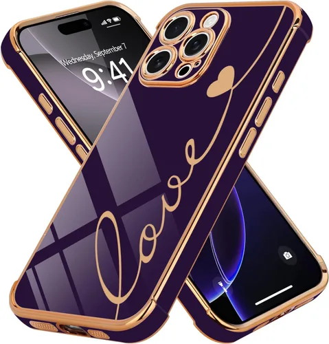 Vista 22 de LCHULLE Funda compatible con iPhone 12 para mujeres y niñas, bonito diseño de corazón de amor con enchapado de lujo, cubierta de TPU suave a prueba