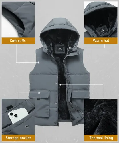Vista 4 de MOERDENG Abrigos cálidos de invierno para hombre, chaleco de moda para exteriores, impermeable, con capucha, abrigos acolchados, chaleco