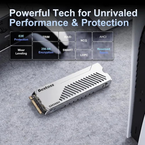 Vista 5 de Bestoss SSD PCIe4.0 NVMe M.2 2280 de 2 TB con disipador de calor Plateado