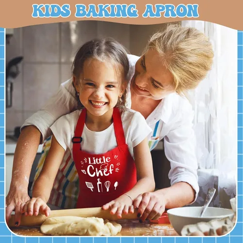 Vista 4 de 3 Pack Kids Apron for Cooking Adjustable Kids Chef Kitchen Funny Aprons with Pockets for Boys Girls Painting Baking
