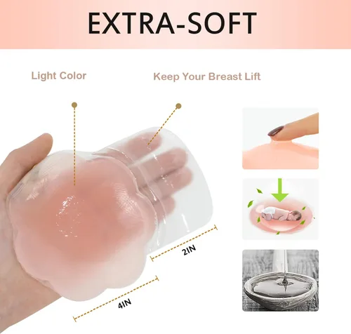 Vista 2 de MUQU Cubierta para pezones con elevación, pasteles, levantamiento de senos, reutilizable, no visible, cubierta de pezón, silicona adhesiva