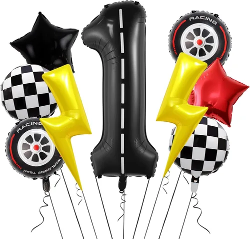 9 globos de auto de carreras de 40 pulgadas, globos de circuito número 1, globos grandes de aluminio para el primer cumpleaños, decoración de fiesta