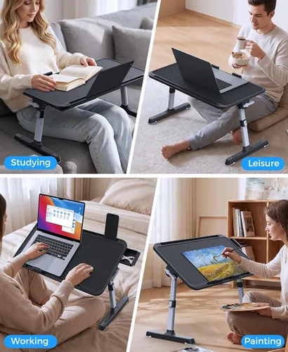 Vista 3 de HETTHI Bandeja de escritorio para cama de laptop, soporte ajustable y resistente para computadora portátil con materiales de primera calidad