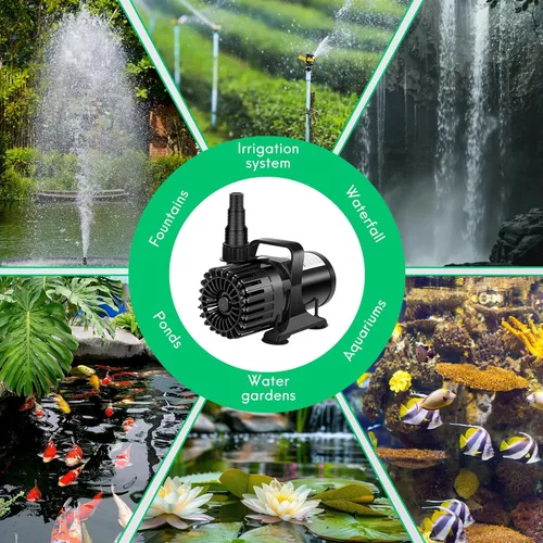 Vista 8 de Bomba de estanque de 100 W, 1800 GPH para estanques al aire libre con salida ajustable de 180°, bomba de fuente ultra silenciosa con bolsa