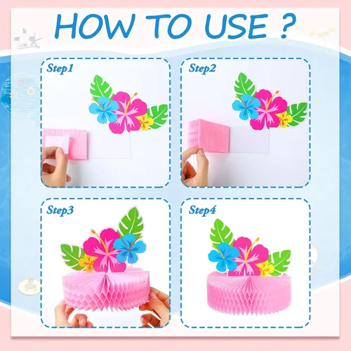 Vista 3 de Teling 9 piezas de centros de mesa de panal de abeja de verano para piscina, playa, decoración 3D de doble cara sandía panal de abeja flamenco