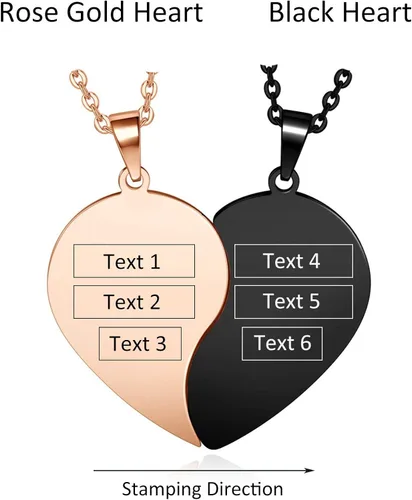 Vista 5 de Jovivi Collar personalizado de 2 piezas de corazón para pareja para él y ella, collar de acero inoxidable a juego con pieza de rompecabezas