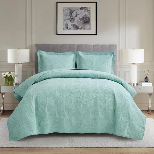 Vista 14 de CHIXIN Edredón botánico de algodón tamaño King, patrón de hojas con costuras reales, juego de colcha acolchada, ultra suave, ligero, reversible, 3