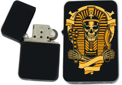 Vista 17 de Faraón, egipcio, tutankamón, cleopatra, ojo de Horus, pirámides-Ankh, leona-diosa única coleccionable s Infinity negro mate encendedores a prueba