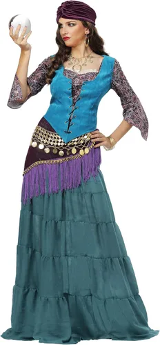 Vista 2 de Women's Fortune Teller Gypsy Costume - Top, Vest, Skirt, Hip Scarf & Accessories