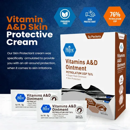 Vista 2 de MED PRIDE Paquetes de ungüento de vitaminas A&D para aliviar la piel, ungüento protector de la piel con vitamina A y D, paquetes de 0.18 oz, 144