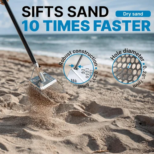 Vista 5 de CKG Cuchara de arena para detección de metales, cuchara de metal resistente, acero inoxidable 304, pala detector de metales con mango, detector