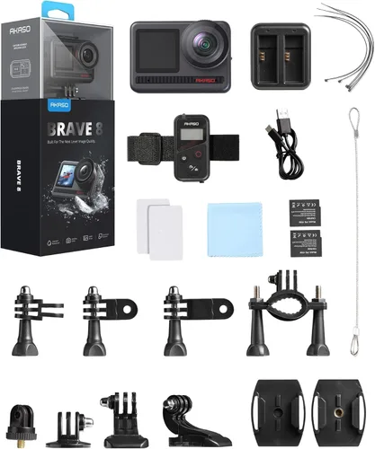 Vista 6 de Cámara de acción AKASO Brave 8 4K60FPS, foto de 48MP con pantalla táctil, impermeable, súper gran angular, 16x cámara de cámara lenta SuperSmooth
