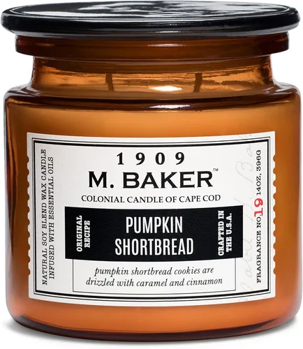 Vista 4 de Colonial Candle Vela perfumada en tarro de mantequilla de calabaza Vela de cera de mezcla de soja natural de 2 mechas para el hogar Vela