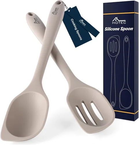 Vista 9 de HOTEC - Espátula de cocina de silicona resistente al calor, cucharas grandes y sólidas de cocina con ranuras para mezclar, servir, raspar