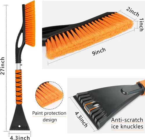 Vista 3 de Cepillo de nieve de 27 pulgadas y raspador de hielo para parabrisas de automóvil, herramienta de eliminación de nieve desmontable resistente