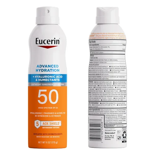 Vista 9 de Eucerin Advanced Hydration SPF 50 Sunscreen Spray, Lightweight Spray Sunscreen with Hyaluronic Acid and Humectants, Hypoallergenic, Fragrance and