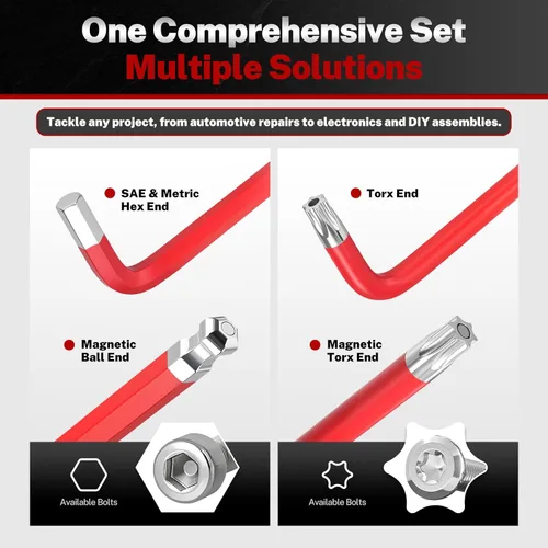 Vista 9 de TOMMARS Juego de llaves hexagonales con extremo de bola magnética S2 de acero con mango en T Juego de llaves Allen con llave hexagonal SAE