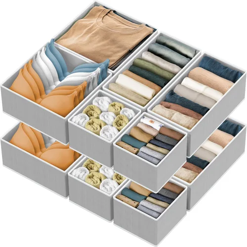 Vista 18 de Simple Houseware Organizador de cajones de ropa interior para calcetines, brasier, ropa interior, bragas, mameluco, plegable, juego de 4, gris