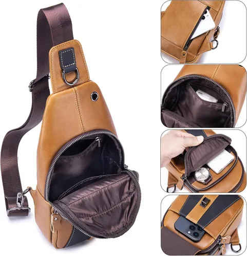Vista 7 de LUKZIJAES Bolso bandolera de cuero genuino para hombre, marrón (#2-Brown)