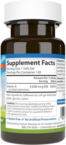 Vista 2 de Carlson Labs Palmitato de vitamina A, 15000 UI, 120 cápsulas blandas