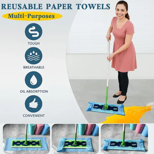 Vista 6 de Toallas de papel reutilizables lavables, 60 unidades/rollo, paquete de 3, paños desechables para cocina, sin residuos de papel, toallitas