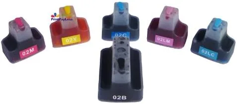 Vista 4 de PrintPayLess brand Pre-filled Refillable Ink Cartridges for HP 02 (non-OEM) - With Auto Reset Chips!and 600ml of UV Resistant Bulk Dye Ink Specially