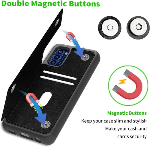 Vista 3 de Funda tipo cartera para Motorola Moto G Stylus 5G 2022 con tarjetero y función atril de piel con bloqueo RFID, doble cierre magnético para Moto G