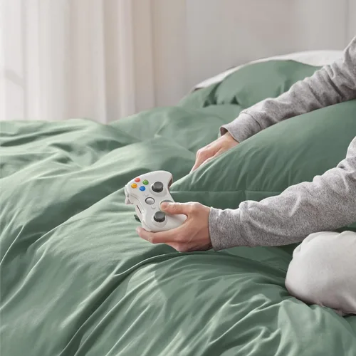 Vista 3 de Bedsure Funda de edredón verde salvia, matrimonial, de suave microfibra cepillada, para niños, con cierre de cremallera, 3 piezas 1 funda de edredón