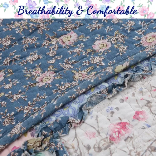 Vista 4 de Cozy Line Home Fashions - Juego de ropa de cama reversible de 100% algodón con diseño de patchwork real, estilo cottage francés, floral, colcha