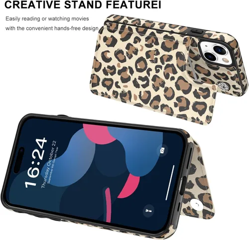 Vista 277 de LETO para iPhone 15 Pro Funda tipo cartera - Tapa tipo folio con patada - Diseños de moda - Tarjetero - Funda protectora para mujeres y niñas - 6.1