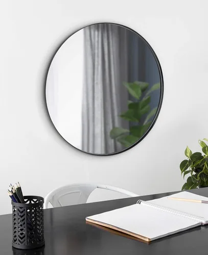 Vista 2 de Kate and Laurel Rollo - Espejo de pared redondo moderno, 22 pulgadas de diámetro, negro, hermoso espejo circular para pared