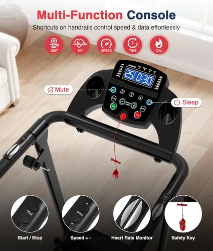 Vista 4 de Redliro Walking Treadmill with Long Handrails – Treadmill for Seniors 300 lbs Capacity – Foldable, Lightweight with Wheels, Cup & Phone Holder