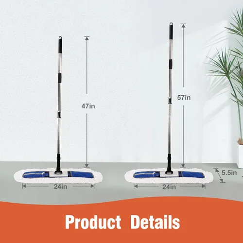 Vista 7 de Trapeador de polvo comercial resistente de 24 pulgadas para suelos de madera dura y áreas grandes, con 2 almohadillas de microfibra, mango