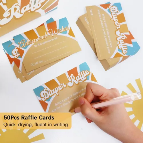 Vista 7 de 50 unidades de Here Comes the Son Baby Shower Decoraciones para Rifa de pañales con caja, caja de tarjetas Kraft Boho para sorteo de pañales