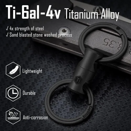 Vista 9 de KeyUnity KM16BK Titanium EDC mosquetón llavero clip con anillo D y anillo giratorio KA15BK, Negro