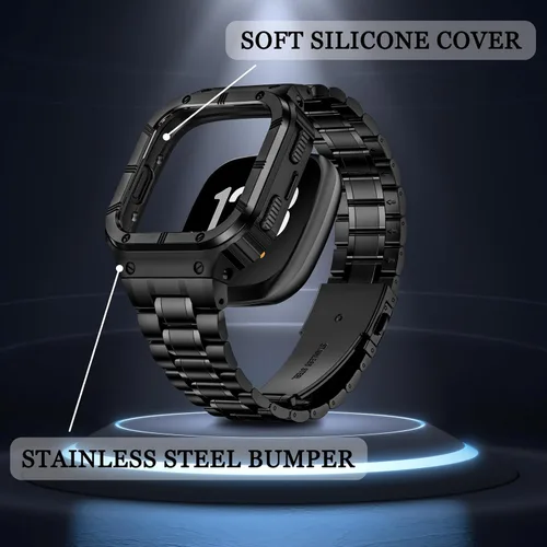 Vista 3 de BAITEYOU Correa de reloj de acero inoxidable con funda compatible con Fitbit Versa/Fitbit Sense Bands, pulseras de metal protectoras resistentes