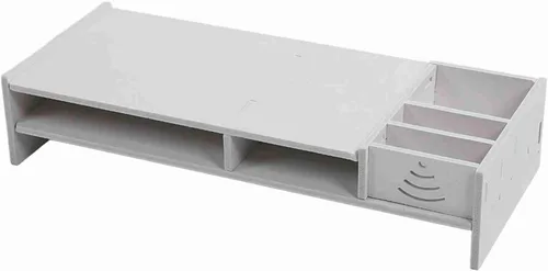 Vista 3 de Keenso Desktop Riser with Storage Cases Wooden Computer Stand Home Office Organizer Shelf