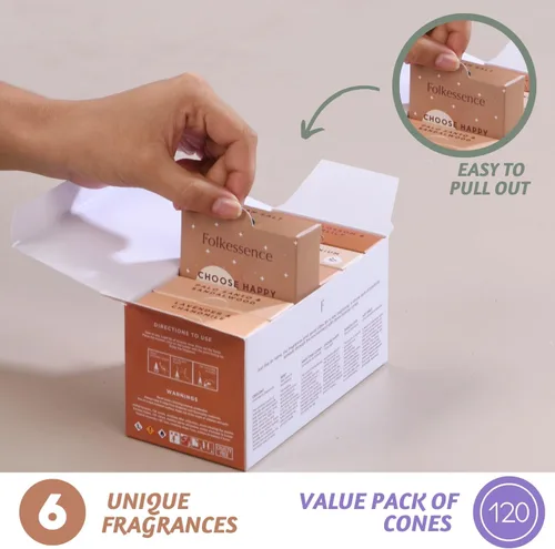 Folkulture Conos de Incienso Perfumados | Juego de 6 (120 Conos) con Porta Conos de Incienso | Incienso de Lavanda, Palo Santo, Incienso de Sándalo