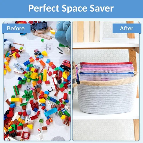 Vista 4 de Sooez 24 Pack Super Large Mesh Zipper Pouch Bags, A3 (16.5×11.7 in) Storage Bags with Label Pocket, Reusable Zipper Pouches for Classroom