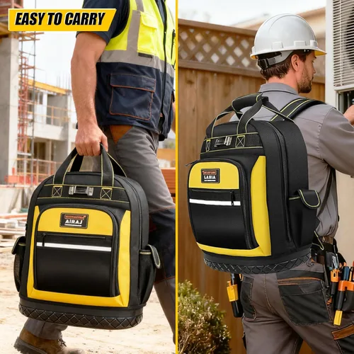 Vista 6 de Mochila AIRAJ PRO para herramientas, mochila de 17" de alto rendimiento con base moldeada impermeable, mochila resistente multiuso