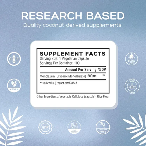 Vista 6 de Natural Cure Labs Monolaurina Premium - 600 mg, 100 cápsulas