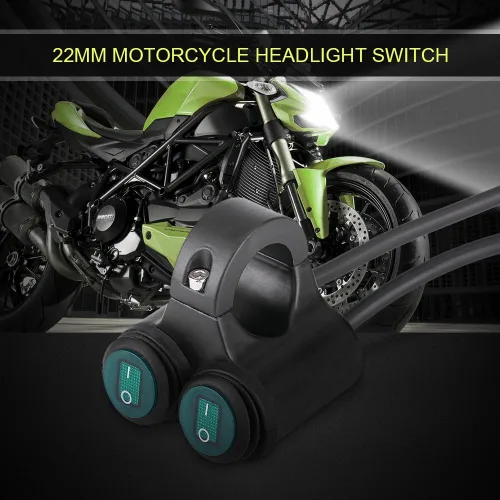 Vista 2 de Interruptor universal de luz para manillar de motocicleta de 0.866 in, luces antiniebla para manillar, interruptor de botón de control doble (A)