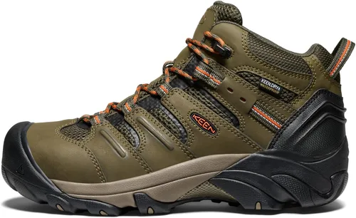 Vista 3 de KEEN Utility Lansing Mid Steel Toe Botas de trabajo impermeables para hombre verde oliva/negro